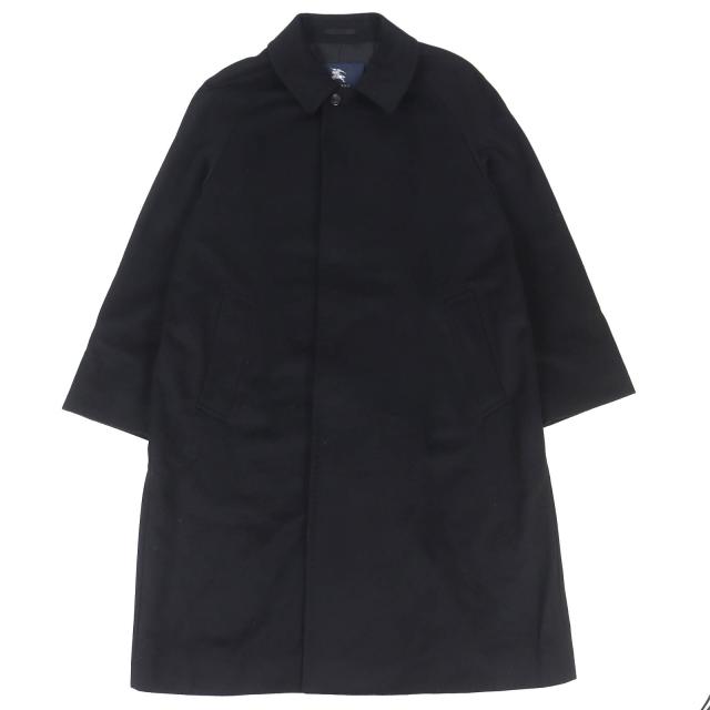 極美品△BURBERRY LONDON バーバリーロンドン カシミヤ シルク ロゴボタン ロング ステンカラーコート ブラック 94-175-6 日本製 正規品