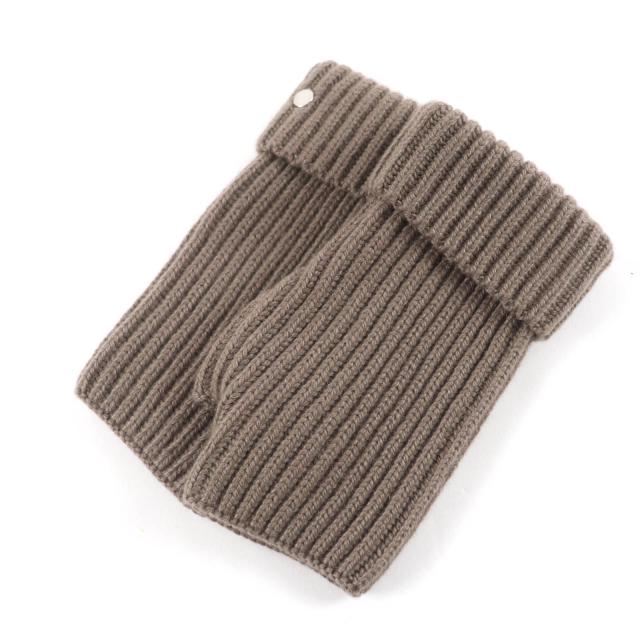 極美品★HERMES エルメス H222033G フィリパ カシミヤ混 シルバー金具 セリエ金具付 フィンガーレス グローブ 手袋 ブラウン M 箱付き
