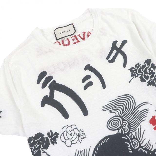美品□GUCCI グッチ 431278 リネン100％ シーサー 和柄 ヴィンテージ加工 バック刺繍 半袖Ｔシャツ ホワイト XS イタリア製 正規品 希少_1