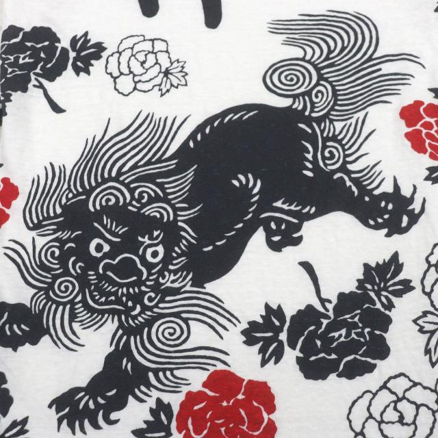 美品□GUCCI グッチ 431278 リネン100％ シーサー 和柄 ヴィンテージ加工 バック刺繍 半袖Ｔシャツ ホワイト XS イタリア製 正規品 希少_3