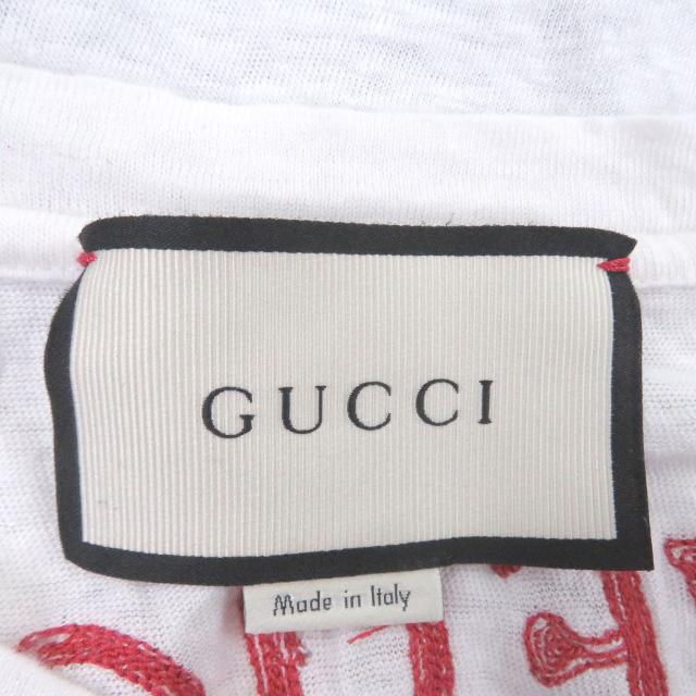 美品□GUCCI グッチ 431278 リネン100％ シーサー 和柄 ヴィンテージ加工 バック刺繍 半袖Ｔシャツ ホワイト XS イタリア製 正規品 希少_4