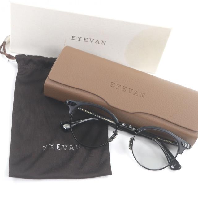 極美品□EYEVAN アイヴァン Aztec アズテック ハーフリム サーモントブロー サングラス マットブラック 47□19-140 日本製 メンズ
