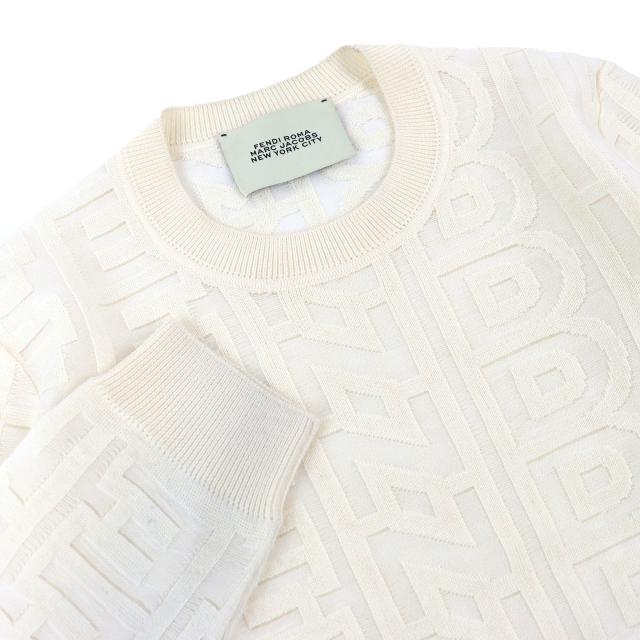 極美品△FENDI×MARC JACOBS フェンディ×マークジェイコブス 2022年製 FZX131 AMBX ウール ロゴ総柄 長袖 ニット アイボリー 48 正規品_2
