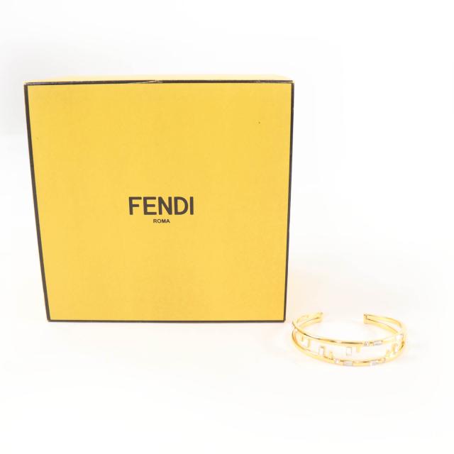 極美品☆FENDI フェンディ ファースト FFモチーフ ラインストーン バングル ブレスレット M ゴールド 箱付き イタリア製 レディース_1