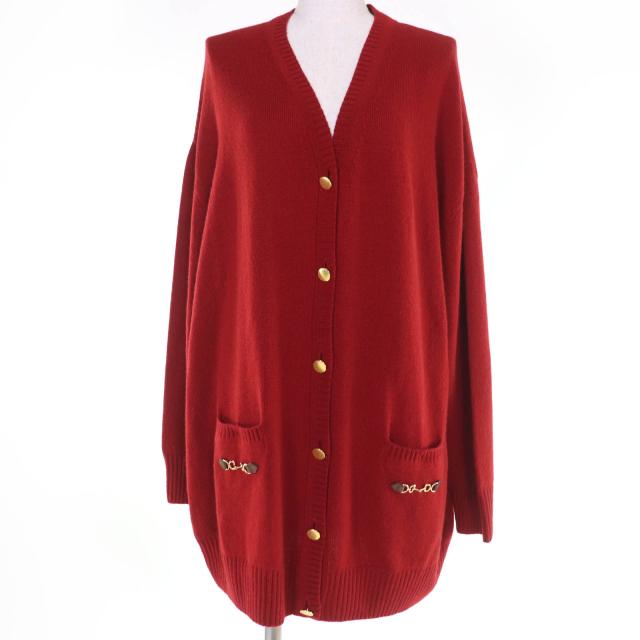 未使用品☆GUCCI グッチ 23AW 749064 カシミヤ100％ オーバーシルエット ホースビット金具 長袖ニット カーディガン レッド S 正規品