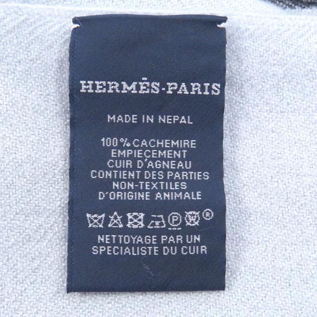 極美品□HERMES エルメス H394832T イカット 4H カシミヤ100％ レザーHロゴパッチ 大判マフラー グラシエ マリン オセアン_6