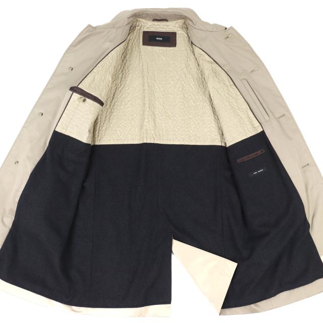 極美品△HUGO BOSS ヒューゴボス コットン water-repellent ロゴボタン シングルコート ベージュ 52 ハンガー・ガーメント付き 正規品_2