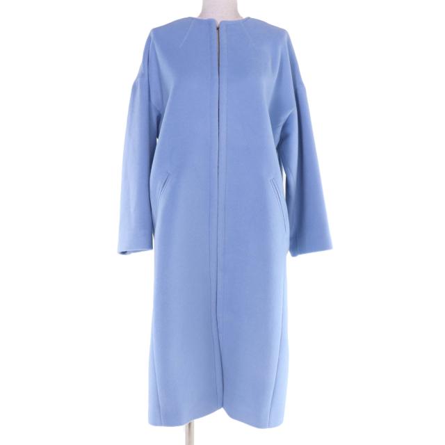 極美品☆TAGLIATORE タリアトーレ TESSA アンゴラ ウール ノーカラー コート ライトブルー 40 イタリア製 正規品 レディース