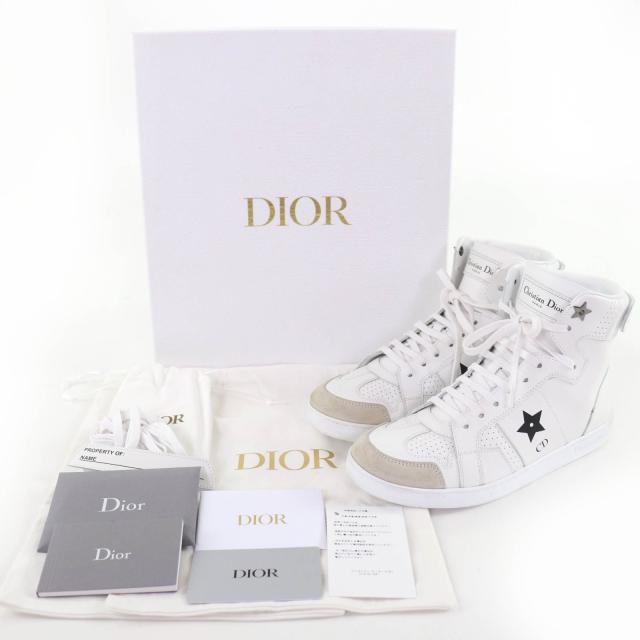 美品☆Christian Dior クリスチャンディオール DIOR STAR レザー ハイカットスニーカー ホワイト 36.5 箱・保袋付 イタリア製 レディース_1