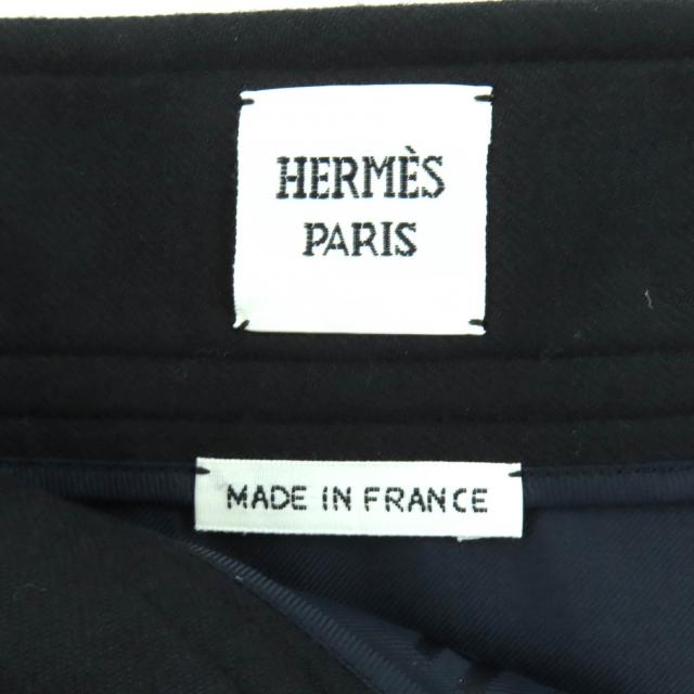 極美品★HERMES エルメス 22AW 2H0304DN ウール混 ベルトデザイン ボックスプリーツ 膝丈 スカート ブラック 38 仏製 正規品 レディース_6