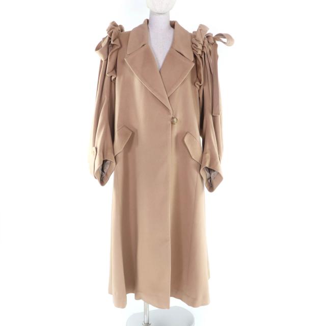 未使用品★HAENGNAE ヘンネ AMAGO COAT カシミヤ100％ 肩リボン装飾 超ロング丈 コート キャメル F 日本製 正規品