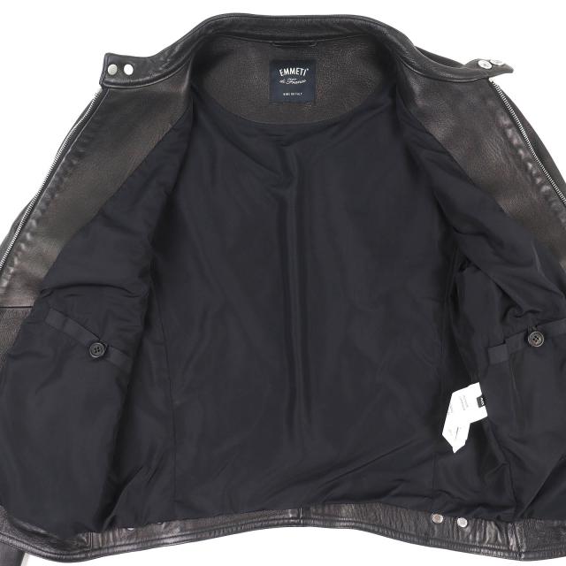 美品△EMMETI エンメティ 干場義雅モデル H UOMO アッカ シングルライダース ラムレザージャケット 黒 46 ハンガー付 伊製 正規品_3
