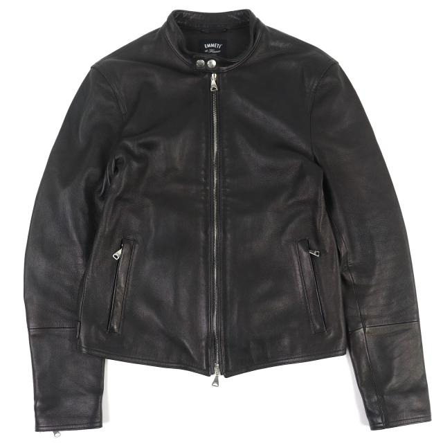 美品△EMMETI エンメティ 干場義雅モデル H UOMO アッカ シングルライダース ラムレザージャケット 黒 46 ハンガー付 伊製 正規品