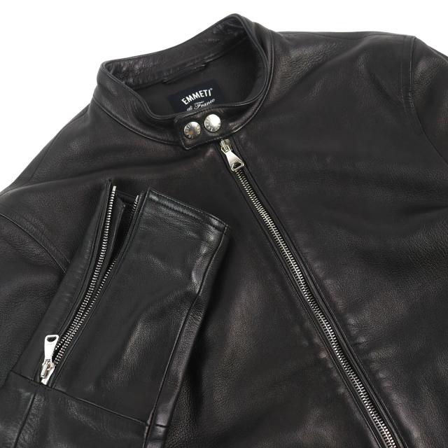 美品△EMMETI エンメティ 干場義雅モデル H UOMO アッカ シングルライダース ラムレザージャケット 黒 46 ハンガー付 伊製 正規品_2