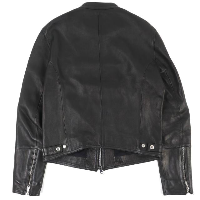 美品△EMMETI エンメティ 干場義雅モデル H UOMO アッカ シングルライダース ラムレザージャケット 黒 46 ハンガー付 伊製 正規品_1
