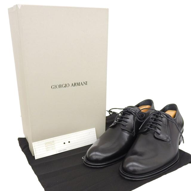 未使用品▲GIORGIO ARMANI ジョルジオアルマーニ プレーントゥ レースアップ レザーシューズ ブラック 41 箱・保存袋付き 伊製 メンズ_1