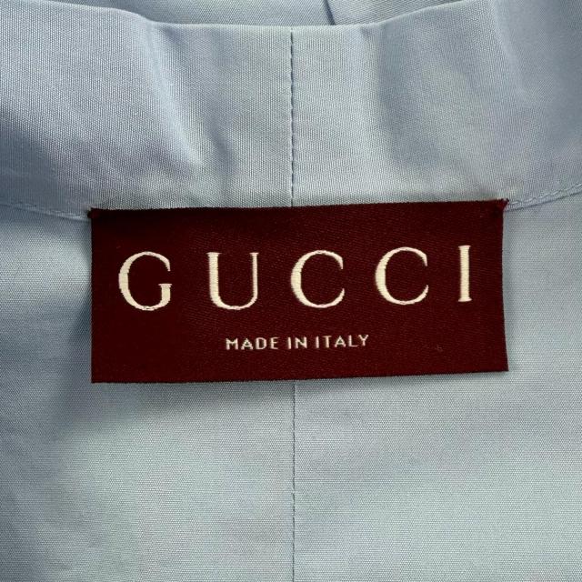 極美品◇GUCCI グッチ 788835 レザー使い ホースビット リボンタイ付き コットン100％ 半袖シャツ 青系 36 イタリア製 正規品 レディース_5