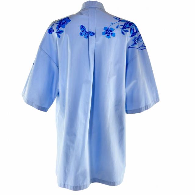 極美品◇GUCCI グッチ 788835 レザー使い ホースビット リボンタイ付き コットン100％ 半袖シャツ 青系 36 イタリア製 正規品 レディース_2