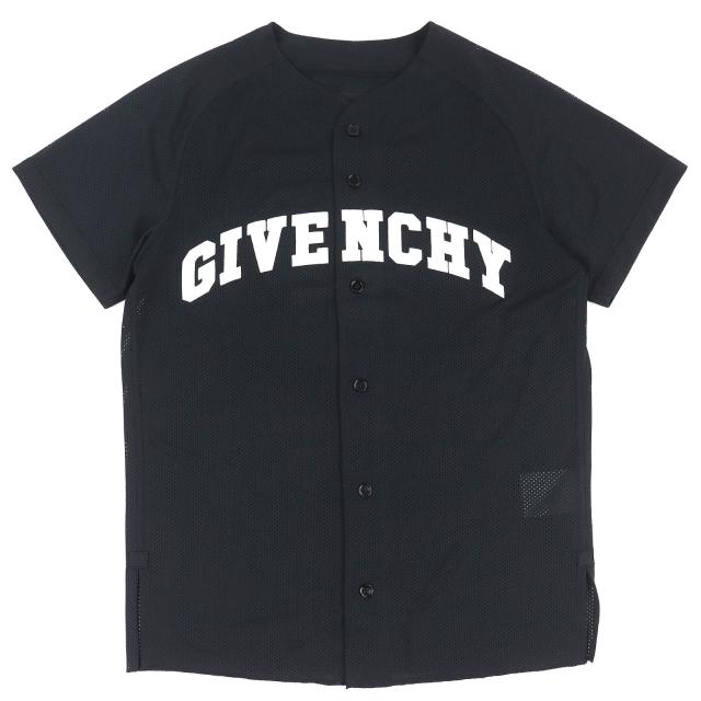 極美品△GIVENCHY ジバンシィ 23SS BM60WV3YCS ロゴワッペン メッシュ ベースボールシャツ 半袖シャツ ブラック M 正規品 メンズ
