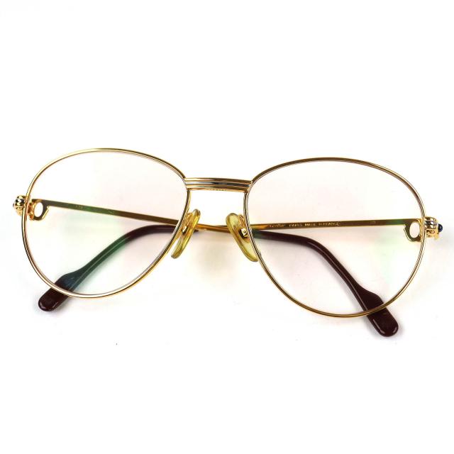 美品△Cartier カルティエ ヴィンテージ トリニティ 2Pブルージェムストーン メガネ 眼鏡 アイウェア ゴールド ボルドー 55□18 135 度入