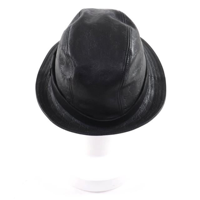 極美品★GUCCI グッチ 023441 グッチシマ ロゴ入り GG柄 レザー ハット バケットハット 帽子 ブラック L イタリア製 正規品 レディース_2