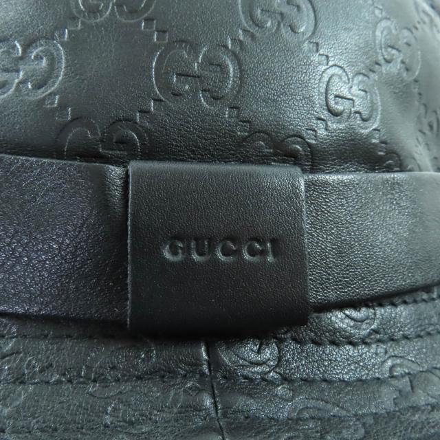極美品★GUCCI グッチ 023441 グッチシマ ロゴ入り GG柄 レザー ハット バケットハット 帽子 ブラック L イタリア製 正規品 レディース_4