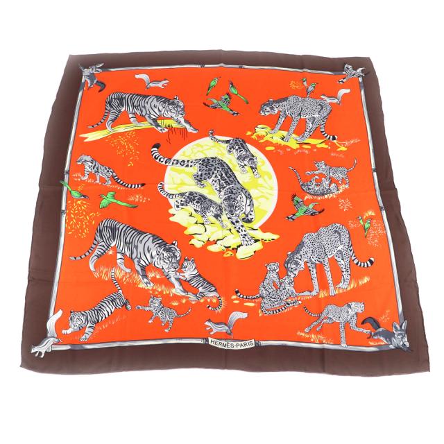 美品★HERMES エルメス カレ140 tendresse feline 野生の優しさ シルク100％ 大判 スカーフ マルチ フランス製 レディース