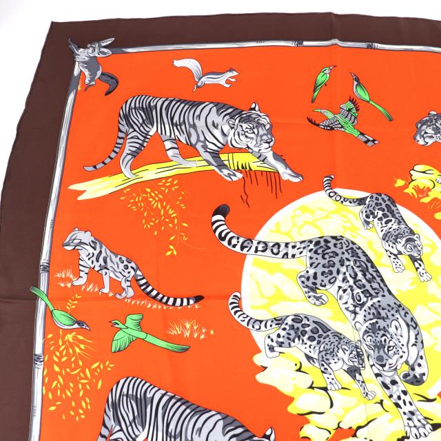 美品★HERMES エルメス カレ140 tendresse feline 野生の優しさ シルク100％ 大判 スカーフ マルチ フランス製 レディース_1