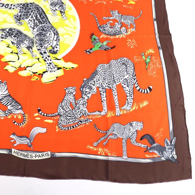 美品★HERMES エルメス カレ140 tendresse feline 野生の優しさ シルク100％ 大判 スカーフ マルチ フランス製 レディース_3