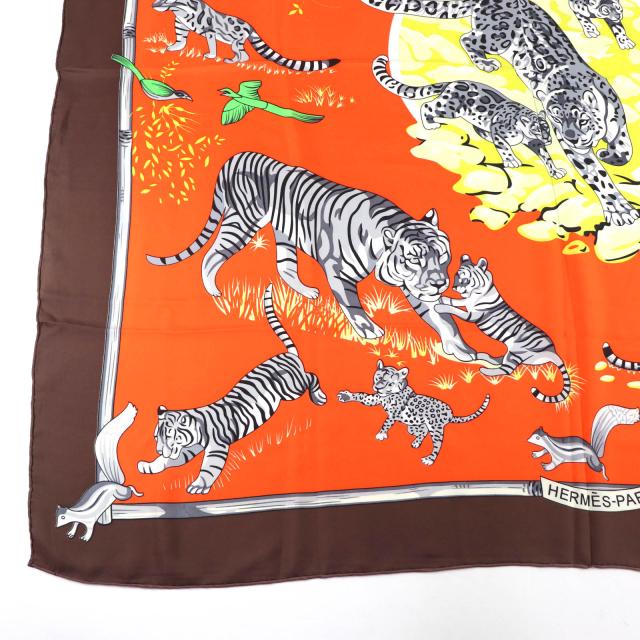 美品★HERMES エルメス カレ140 tendresse feline 野生の優しさ シルク100％ 大判 スカーフ マルチ フランス製 レディース_4
