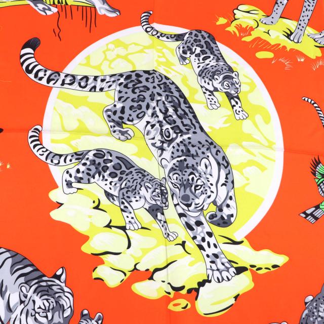 美品★HERMES エルメス カレ140 tendresse feline 野生の優しさ シルク100％ 大判 スカーフ マルチ フランス製 レディース_5