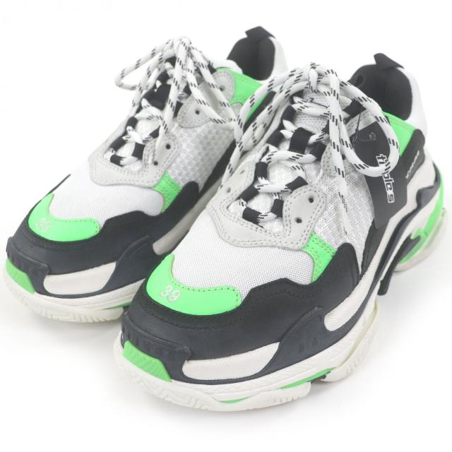 極美品□BALENCIAGA バレンシアガ 536737 トリプルS ユーズド加工 ダッドシューズ ローカットスニーカー ホワイト グリーン ブラック 26