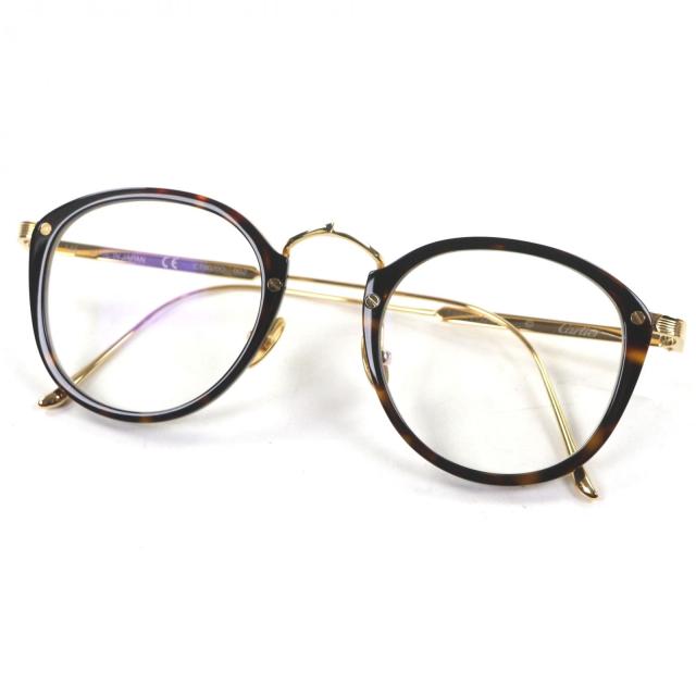美品▼Cartier カルティエ CT0020O C ドゥ カルティエ マーブル柄 ロゴ入り ボストン メガネ 眼鏡 アイウェア クリアブラウン 47□23 145
