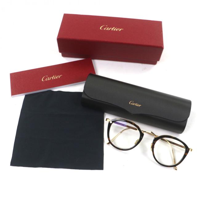 美品▼Cartier カルティエ CT0020O C ドゥ カルティエ マーブル柄 ロゴ入り ボストン メガネ 眼鏡 アイウェア クリアブラウン 47□23 145_1