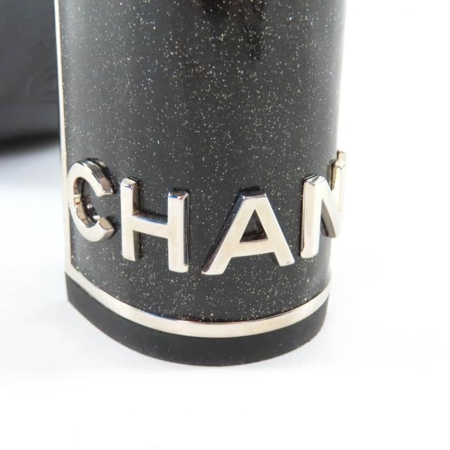 極美品★CHANEL シャネル G33832 ココマーク ロゴ金具付 ラメ入り チャンキーヒール パンプス ブラック 35.5 イタリア製 レディース_7