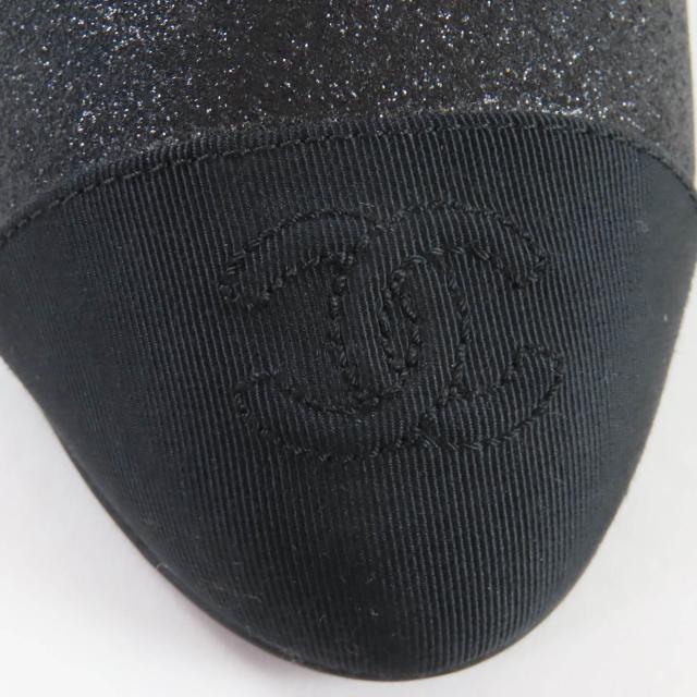 極美品★CHANEL シャネル G33832 ココマーク ロゴ金具付 ラメ入り チャンキーヒール パンプス ブラック 35.5 イタリア製 レディース_8