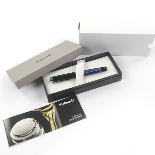 極美品□PERIKAN ペリカン M805 スーベレーン ペン先750 BBニブ ストライプ キャップ式 万年筆 ブラック ブルー 箱付き ドイツ製 メンズ_1