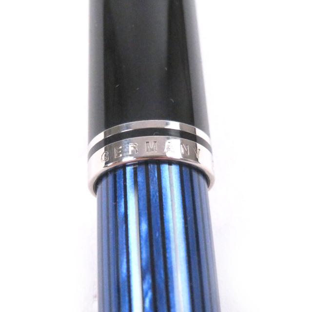 極美品□PERIKAN ペリカン M805 スーベレーン ペン先750 BBニブ ストライプ キャップ式 万年筆 ブラック ブルー 箱付き ドイツ製 メンズ_8