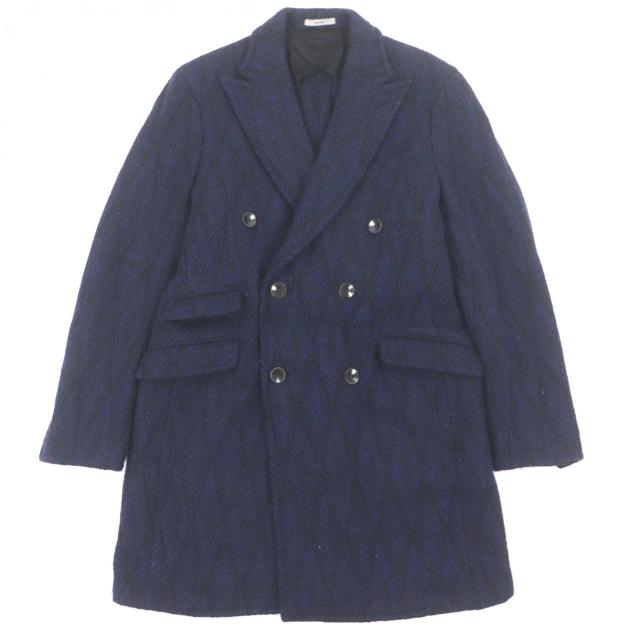 極美品▼BOGLIOLI ボリオリ C2101E DOVER ウール100% 織柄 ロゴ入りボタン ツイードロングコート ダブルチェスターコート 50 メンズ