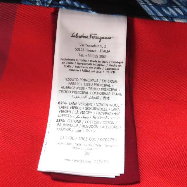 極美品★Salvatore Ferragamo サルヴァトーレフェラガモ ウール混 比翼仕立て ロング丈 コート ネイビー 38 ハンガー付き 伊製 正規品_7