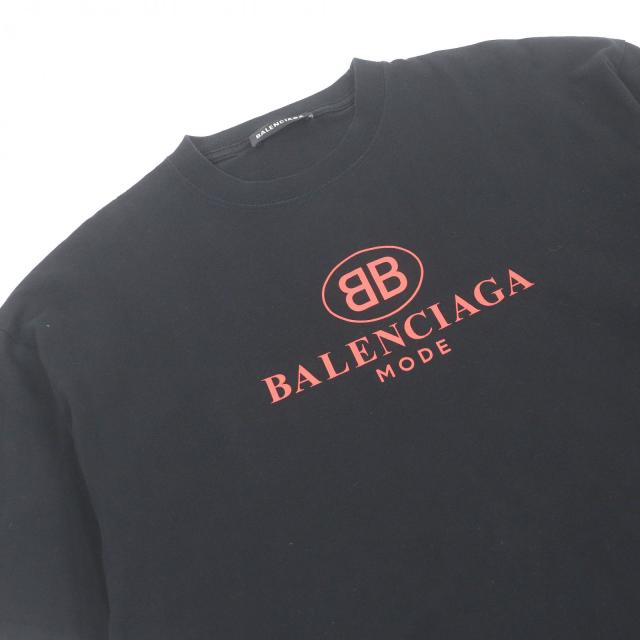 美品□BALENCIAGA バレンシアガ 508203 コットン100％ BBロゴ プリント クルーネック 半袖Ｔシャツ カットソー ブラック XS 正規品　_1