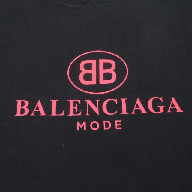 美品□BALENCIAGA バレンシアガ 508203 コットン100％ BBロゴ プリント クルーネック 半袖Ｔシャツ カットソー ブラック XS 正規品　_3