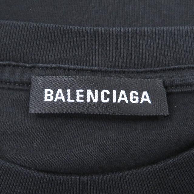美品□BALENCIAGA バレンシアガ 508203 コットン100％ BBロゴ プリント クルーネック 半袖Ｔシャツ カットソー ブラック XS 正規品　_4