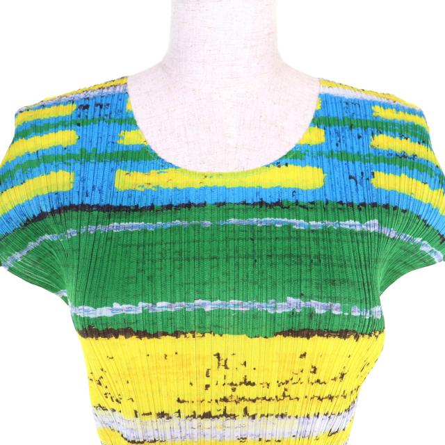 極美品△PLEATS PLEASE プリーツプリーズ イッセイミヤケ PP21-JK683 総柄デザイン クルーネック 半袖 カットソー トップス 4 正規品_3