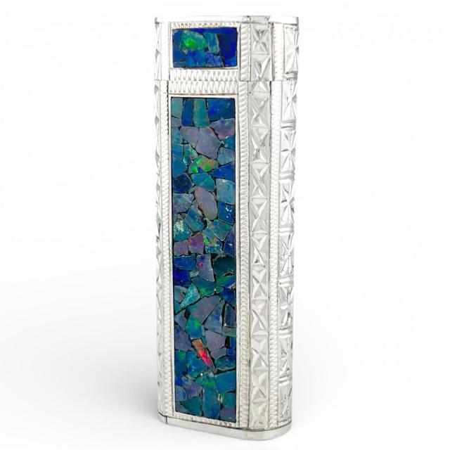 極美品▲Cartier カルティエ アウタージャケット モザイク オーバル ローラー式 ガス ライター シルバー ケース付き メンズ 着火確認済み