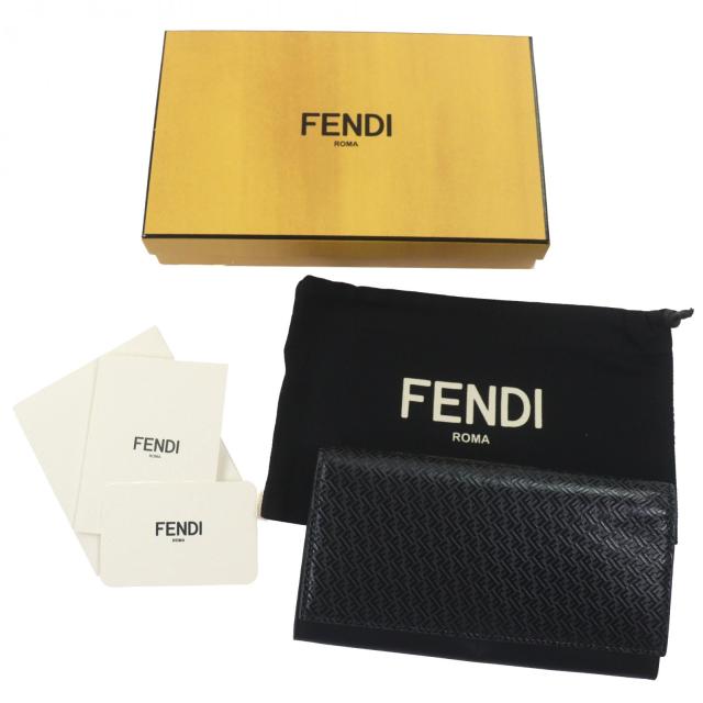 極美品▼FENDI フェンディ 7M0264 レザー マイクロズッカ ロングウォレット 二つ折り 長財布 ブラック 箱付き イタリア製 メンズ_1