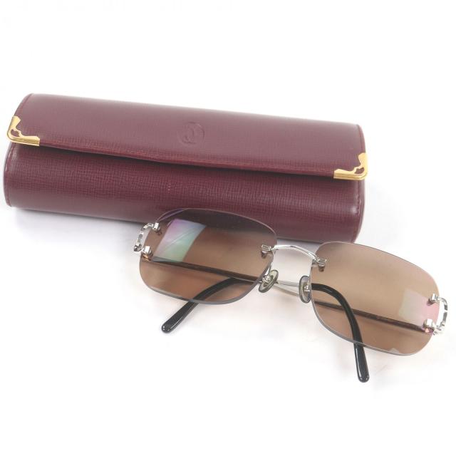 美品□Cartier カルティエ 135 2Cデコール ツーポイント サングラス シルバー ブラウン系レンズ □17 度入り ケース付 フランス製 メンズ_1