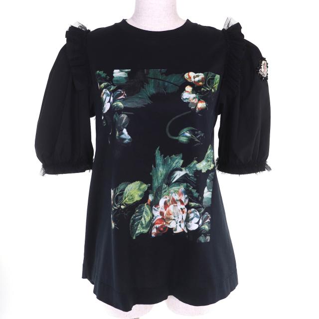 美品△MONCLER GENIUS 4 モンクレール ジーニアス 4 コットン100％ シモーネ ロシャ ビジューロゴワッペン 半袖Ｔシャツ 黒 S 正規品