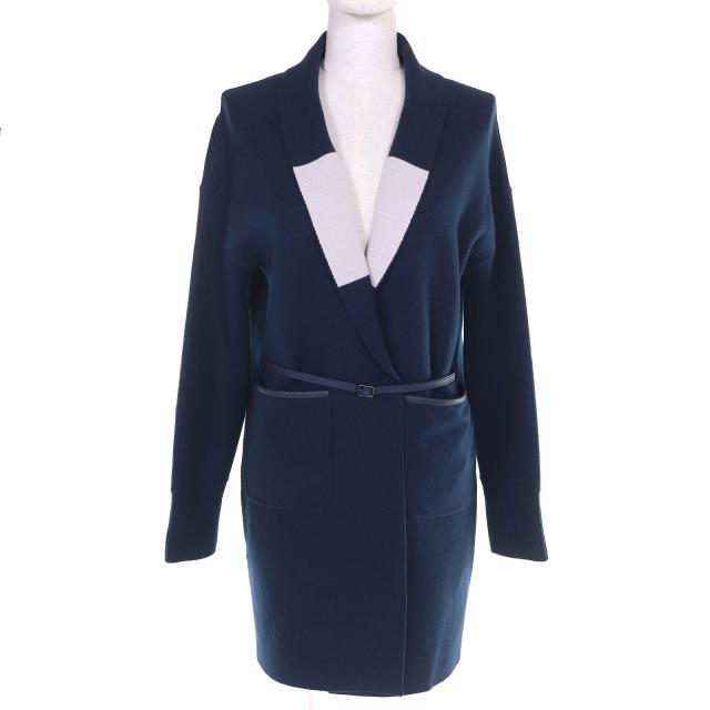 極美品□Loro Piana ロロピアーナ FAI0388 ベビーカシミヤ100％ レザーパイピング リバーシブル ロングニットカーディガン S 伊製 正規品