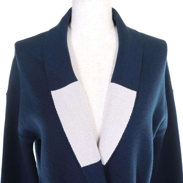極美品□Loro Piana ロロピアーナ FAI0388 ベビーカシミヤ100％ レザーパイピング リバーシブル ロングニットカーディガン S 伊製 正規品_6